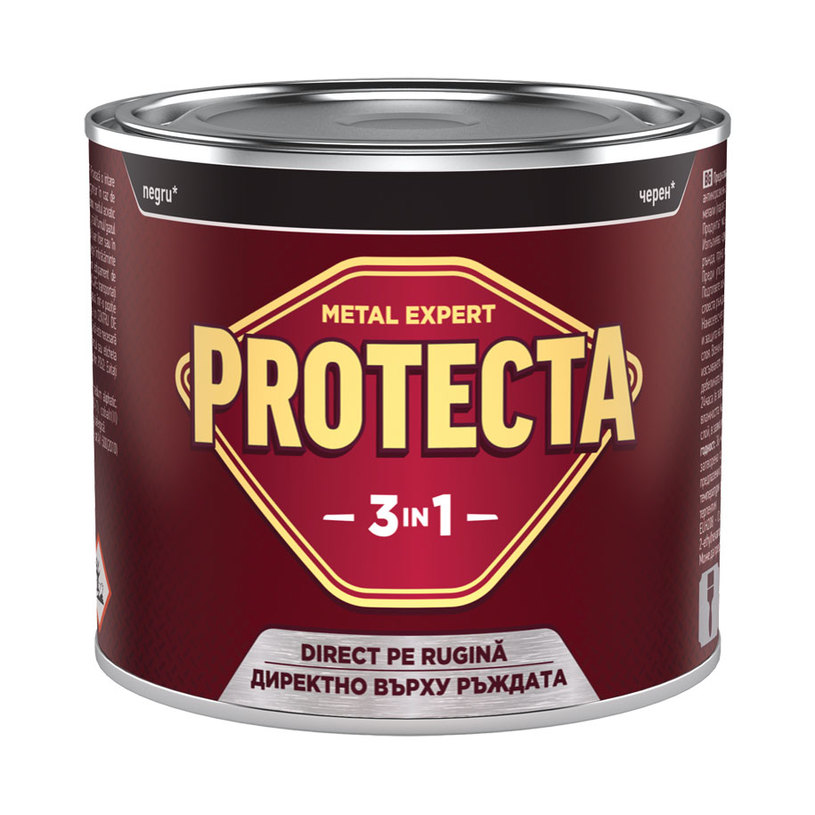 Антикорозионна боя за метал Protecta 3 в 1 – Черен (0.5 л)