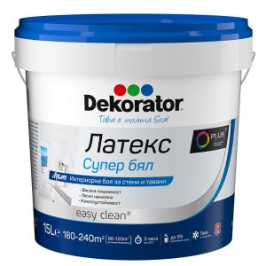 Интериорна боя Decorator Супер Бял 15 л – искрящ латекс за тавани